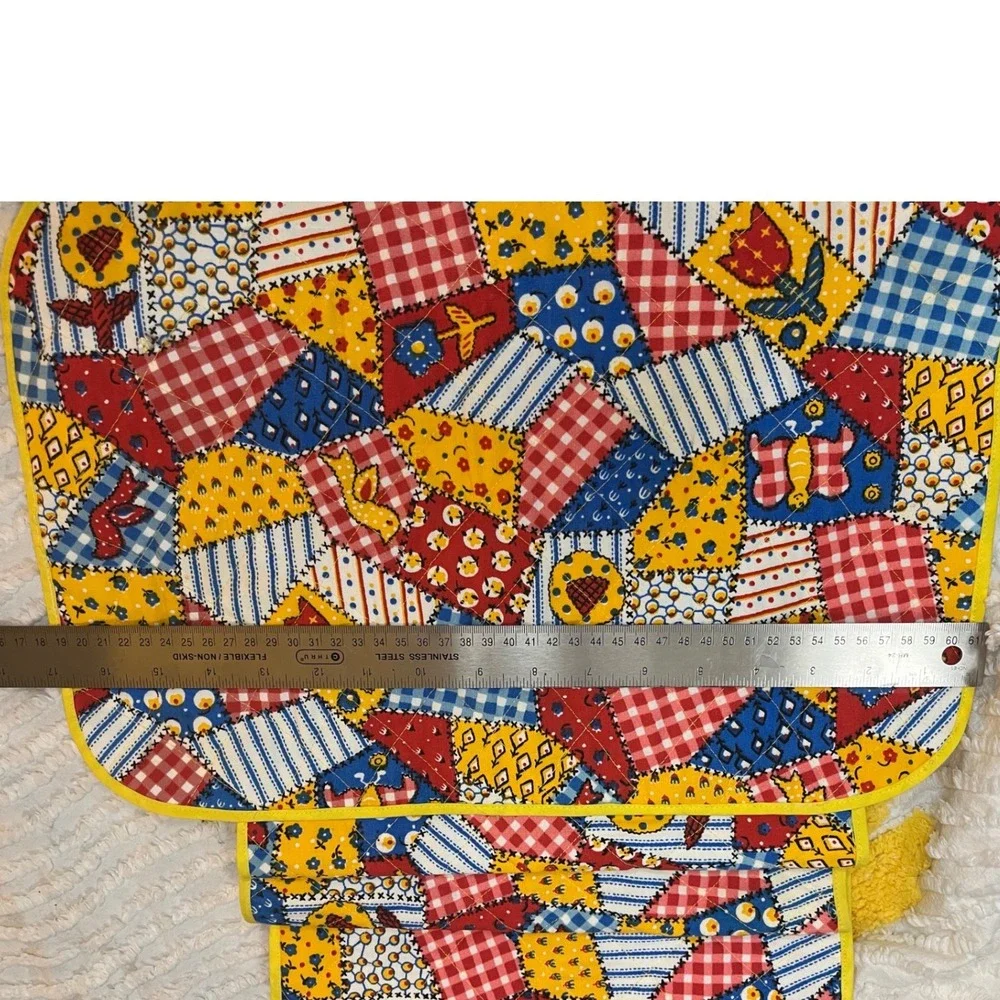Vintage Quilted Patchwork Placemats Set of 4‎ Yellow Red gingham Blue Farmhouse